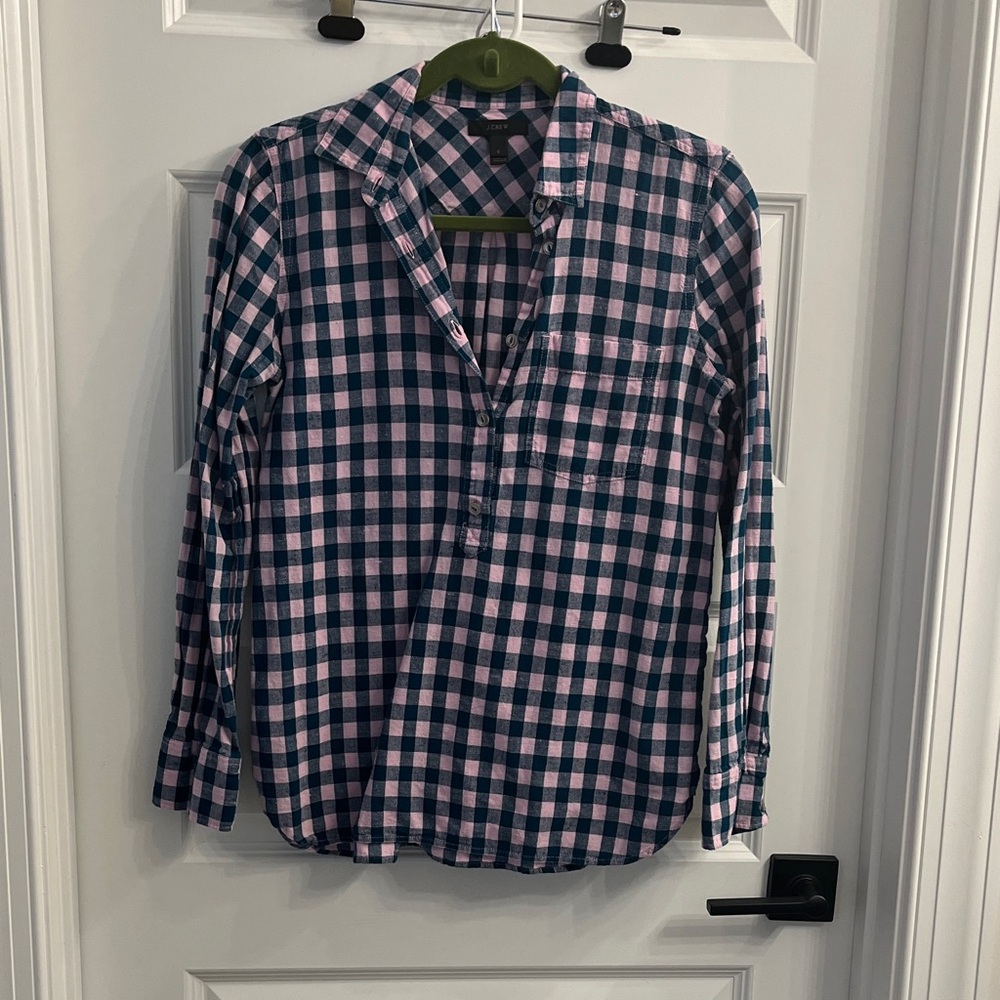J. Crew Pink and Navy Checkered Button Down Shirt